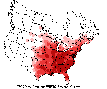 USGS Chimney Swift Breeding Survey Map USGS map shows chimney swifts range generally in the eastern half of North America.